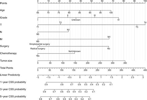 The Nomogram For Predicting 1 3 And 5 Year Css In Middle Aged Gbc