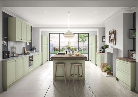 Solid Wood Handleless Cardamom Painted Kitchen Doors Kitchen Warehouse