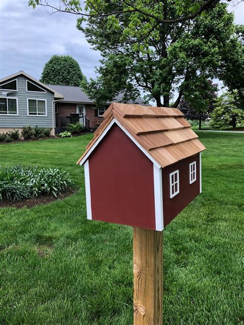 Amish Handcrafted Wood Mailbox With Cedar Shake Roof