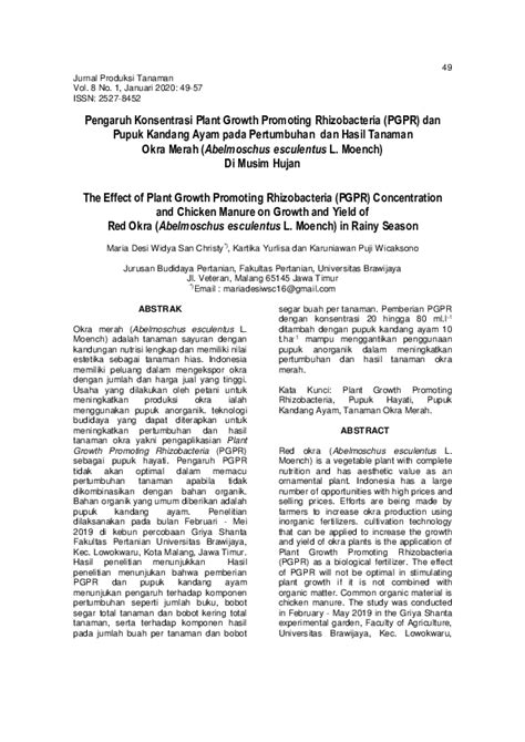 Pdf Pengaruh Konsentrasi Plant Growth Promoting Rhizobacteria Pgpr