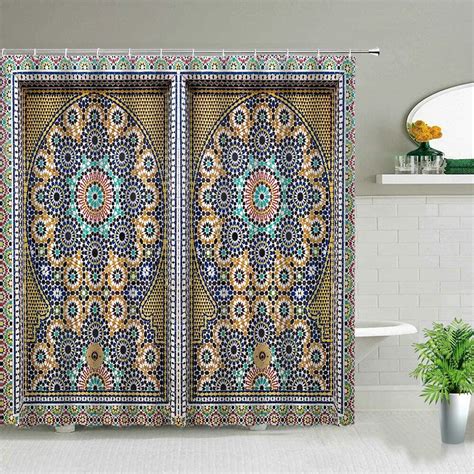 Bohemian Mandala Shower Curtain Morocco National Style Antique Door