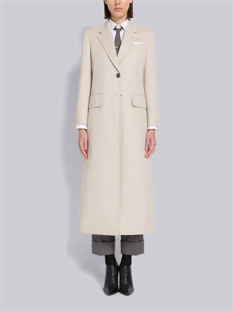 Waterproof Twill Wide Lapel Overcoat Thom Browne