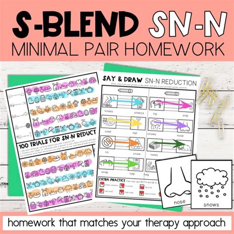 S Blend Cluster Reduction Minimal Pairs Homework Sn N Words Speech Therapy Adventures In