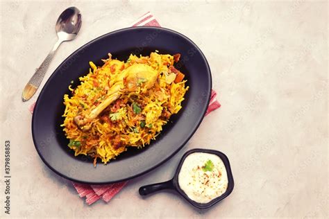 Chicken Biryani Murg Pulao Garnished With Fried Onion Chopped