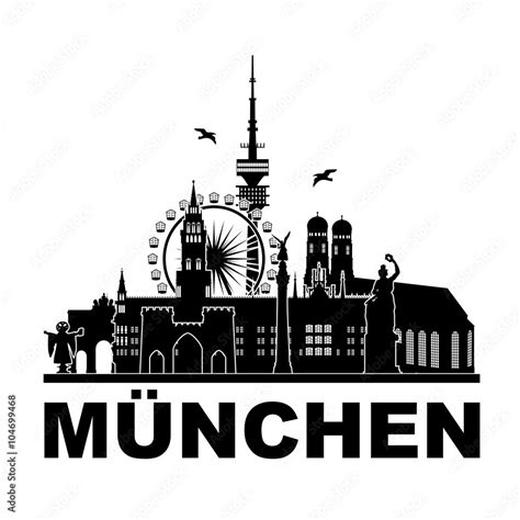 München Silhouette Sehenswürdigkeiten Skyline Vektor Grafik