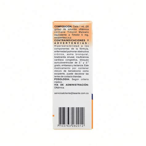 Timolol Maleato 0 5 Gotas Oftalmica Ls Fco X 5 Ml Droguerias Patria