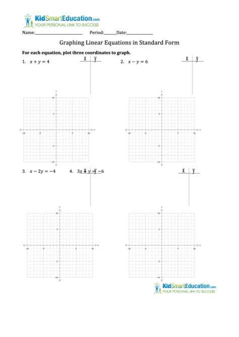 Math Worksheet Template - Graphing Linear Equations In Standard Form ...