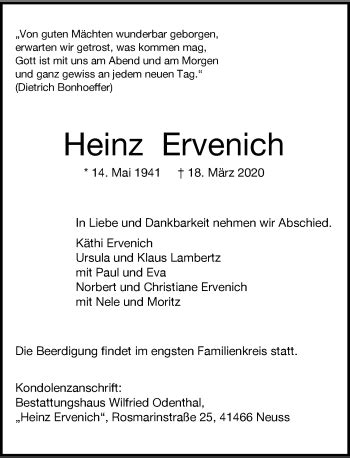 Alle Traueranzeigen für Heinz Ervenich trauer rp online de