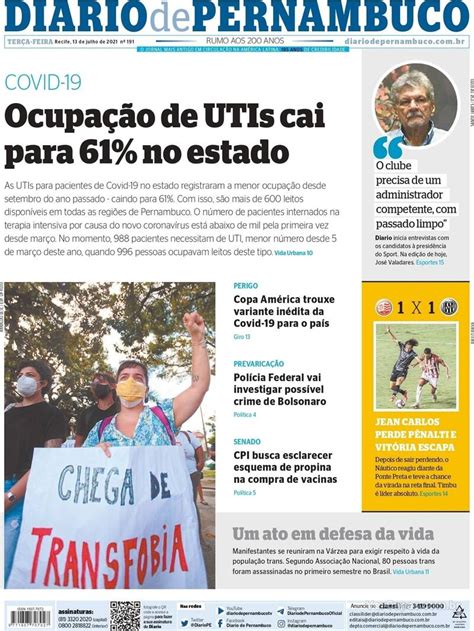 Capa Diario De Pernambuco Edi O Ter A De Julho De