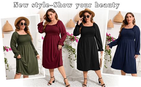 KOJOOIN Women S Plus Size Ruffle Long Sleeve Square Neck Dress High