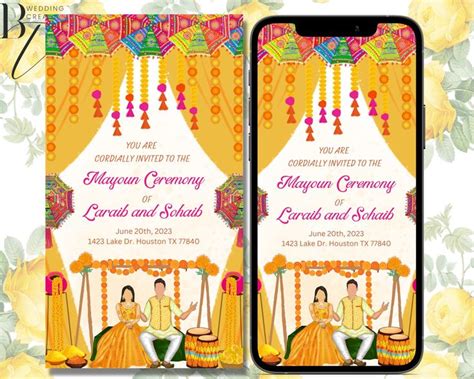 Editable Pithi Haldi Mayoun Mayun Mehndi Dholki Wedding Invitation Card Digital Desi Muslim