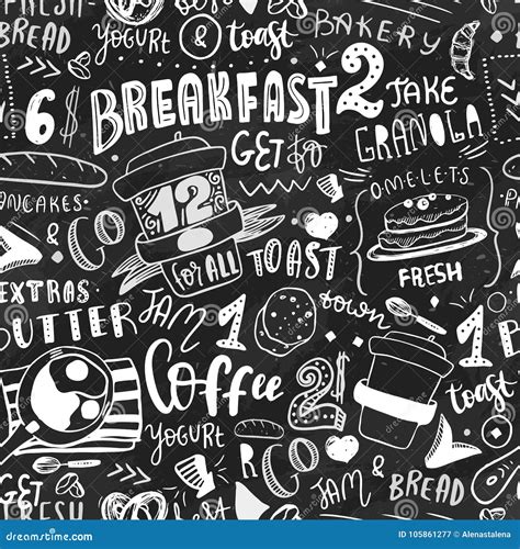 Breakfast Seamless Pattern Design Template Modern Lettering With