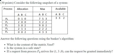 Solved Points Consider The Following Snapshot Of A Chegg