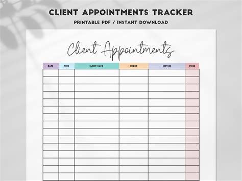 Client Appointment Tracker Printable Appointment Log Etsy