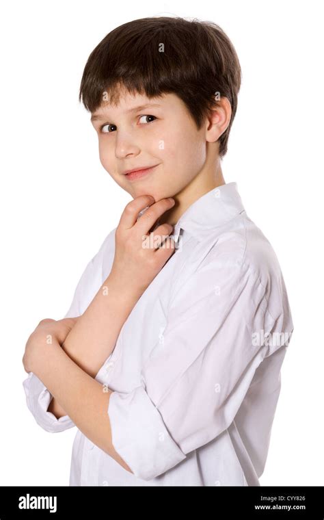 Little Serious Boy Portrait Isolated On White Stock Photo Alamy