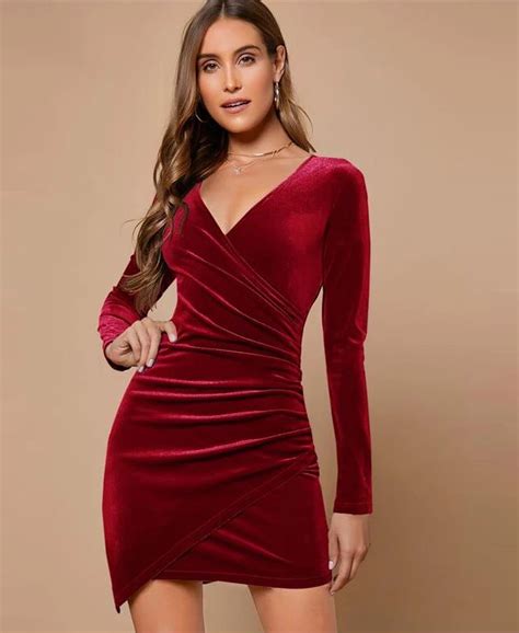 Dresses Long Sleeve Velvet Wrap Mini Dress Krisp