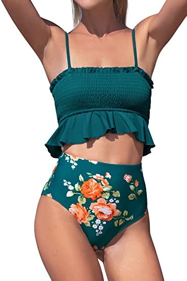 Amazon Cupshe Women S High Waist Bikini Swimsuit Ruffle Smock