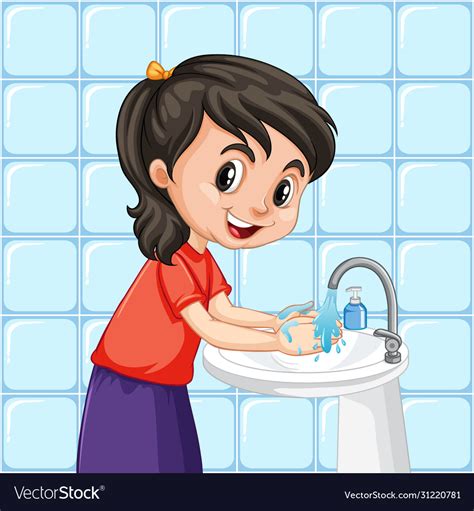 Cartoon Girl Washing Hands