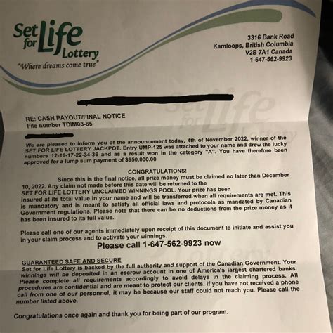 A Letter Claiming You Have Won The Set For Life Lottery Is A Scam