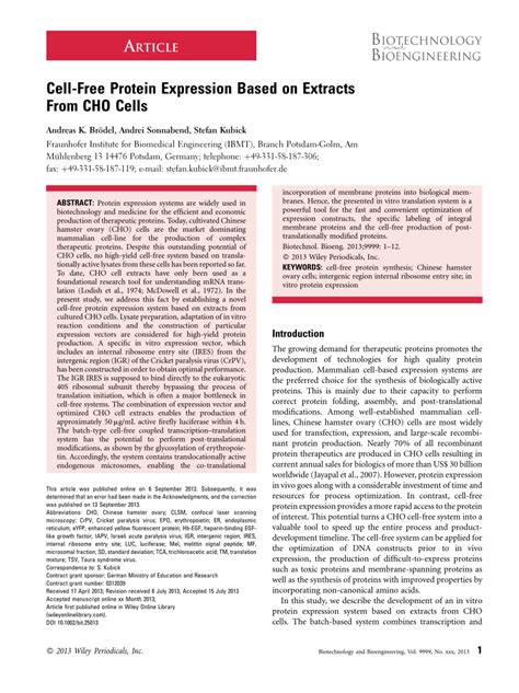 (PDF) Cell-Free Protein Expression Based on Extracts From CHO Cells