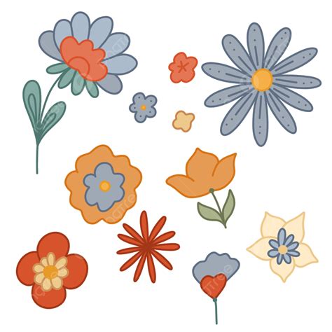 Vector Set Of Retro Groovy Flowers And Stems Power Cheerful Background Png And Vector With