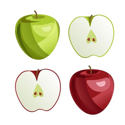 Premium Vector Green And Red Apples With Green Leaves And Apple Slice Vector Illustration