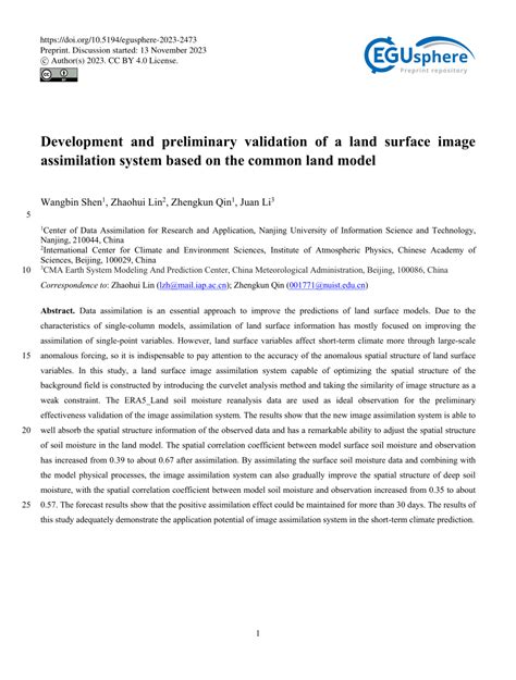 Pdf Development And Preliminary Validation Of A Land Surface Image