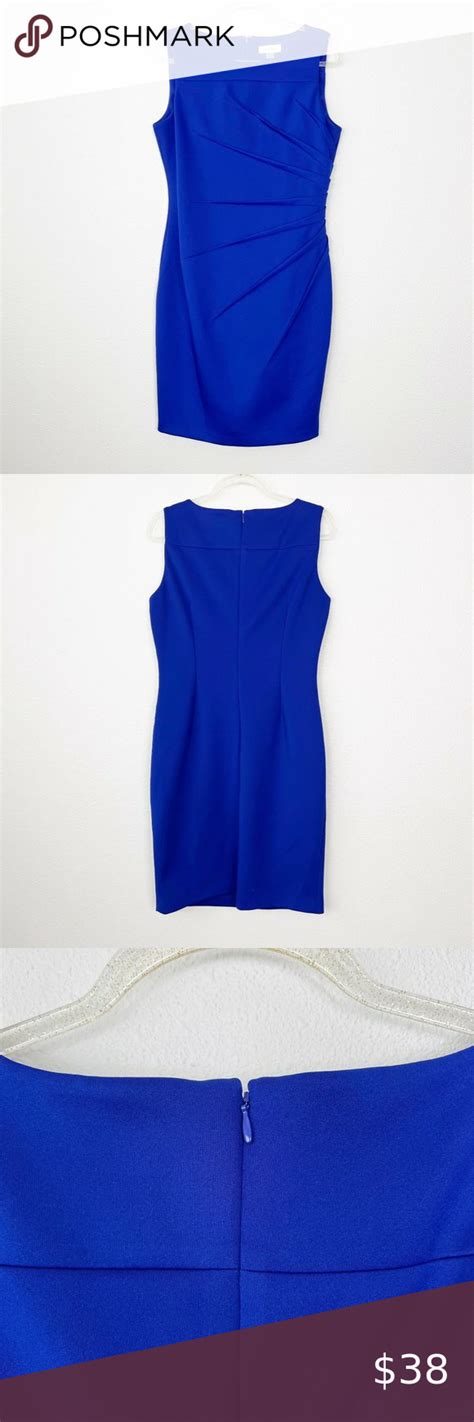 Calvin Klein Royal Cobalt Blue Sleeveless Side Pintuck Sheath Dress