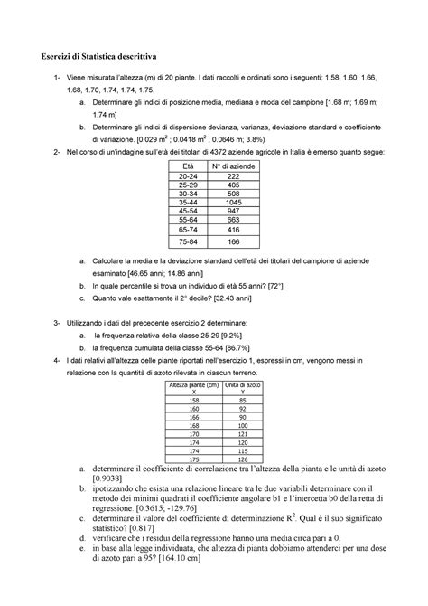 Esercizi Statistica 1 Esercizi Di Statistica Descrittiva 1 Viene