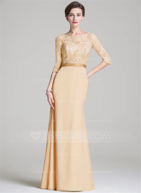 Trumpet Mermaid Scoop Neck Floor Length Chiffon Lace Mother Of The