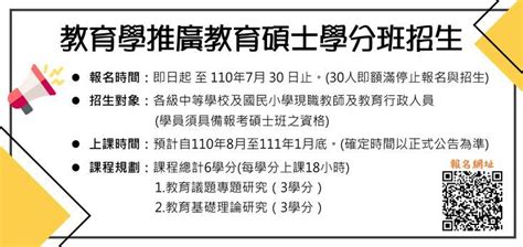 110學年度教育學推廣教育碩士學分班｜2021 06 01 公告