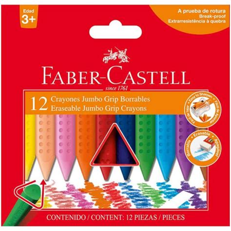 Set De 12 Crayones Triangulares Borrables Faber Castell Jumbo Grip