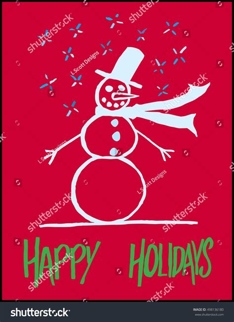 Snowman Greeting Cute Snowman Red Background Stock Vector Royalty Free