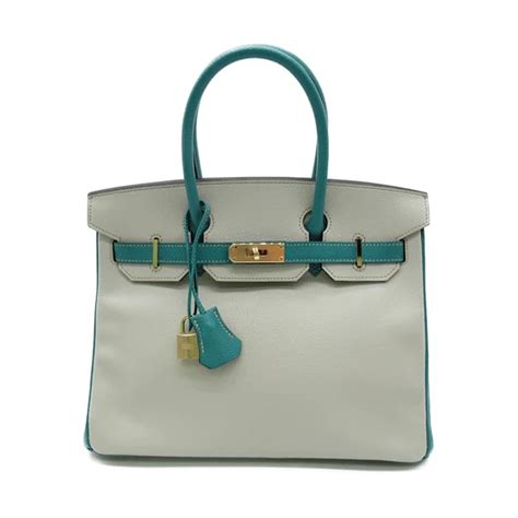 Herm S Birkin Retourne Bicolor Blanco Cuero Becerro Ref