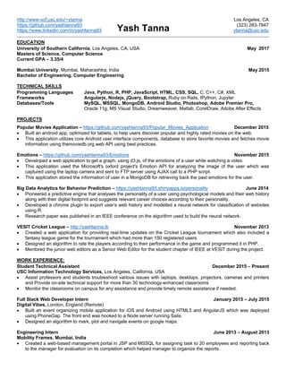 Resume Yash Tanna Pdf