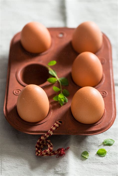 Brown Chicken Eggs In An Egg Tray By Stocksy Contributor Laura Adani