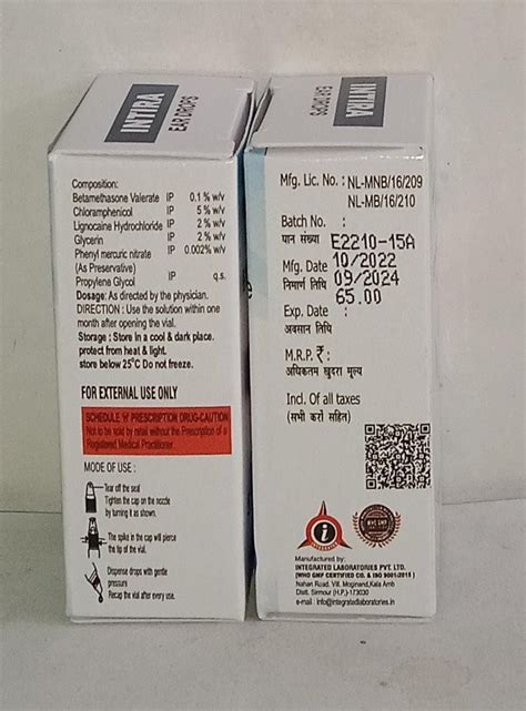 Betamethasone Valerate Chloramphenicol Lignocaine Hydrochloride Ear