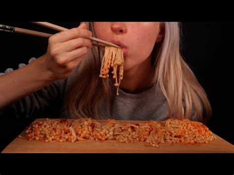 Asmr Mukbang Spicy Enoki Mushrooms Crispy Rice Puff No Talking