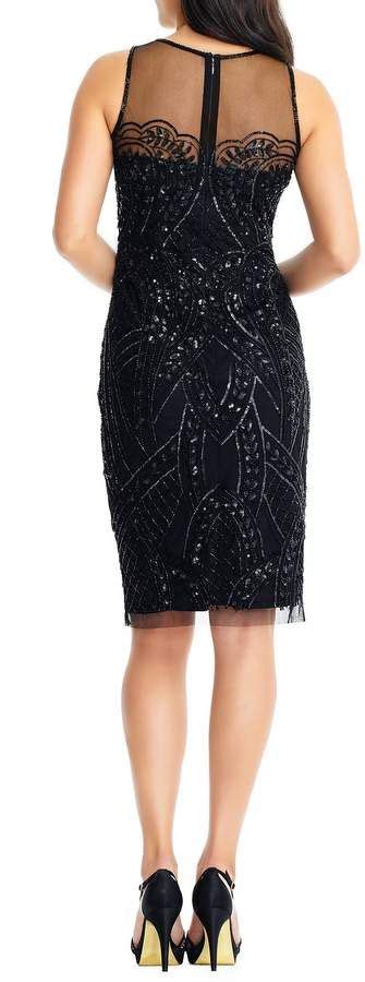 Adrianna Papell Illusion Neck Beaded Sheath Dress Dresses Sheath