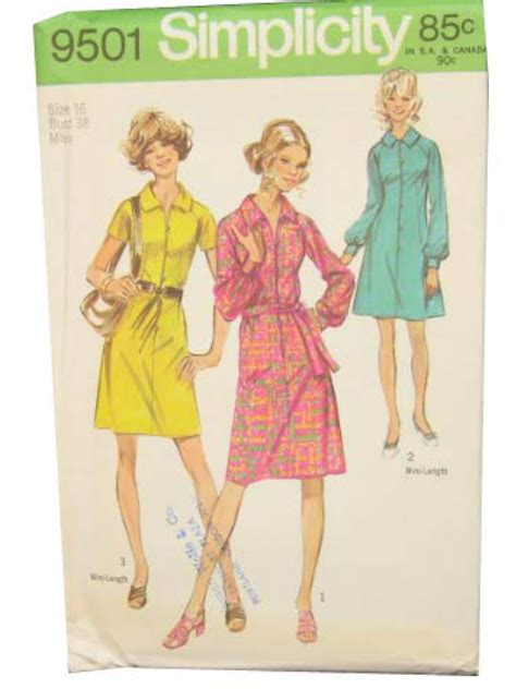 Vintage 1970 S Sewing Pattern 70s Simplicity Pattern No 9501 Womens Dress With Two Length