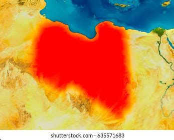 Libya Highlighted Red On Physical Map Stock Illustration