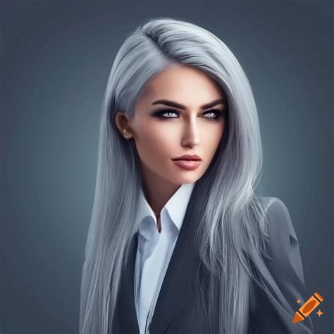 Photorealistic Portrait Of A Stunning Woman With Grey Hair On Craiyon