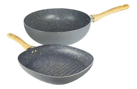 Set Bifera Wok Hudson Antiadherente Ceramica Granito Bz3