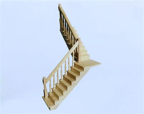 Dollhouse Miniature Angled Wooden Staircase And Landing Kit Etsy Dollhouse Miniatures