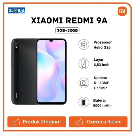 Promo Xiaomi Redmi 9A Smartphone 3 32GB Garansi Resmi Gray Diskon