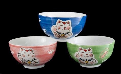 Coffret Bols Chat Japonais Maneki Neko En Porcelaine