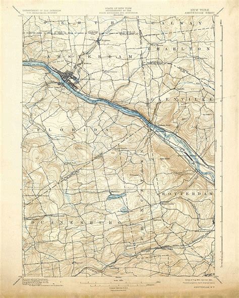 1895 Topo Map Of Amsterdam New York Quadrangle Etsy