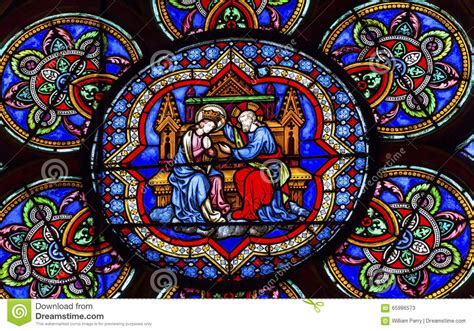 Mary Jesus Stained Glass Notre Dame Kathedrale Paris Frankreich