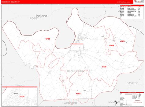 Henderson County, KY Zip Code Wall Map Red Line Style by MarketMAPS ...