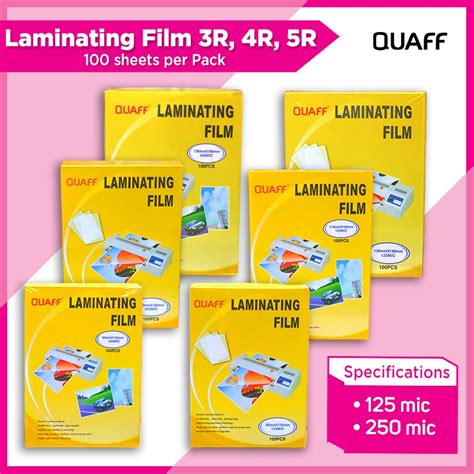 QUAFF Laminating Film 4R 5R 3R Size 100pcs Per Pack 250microns